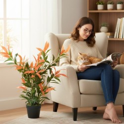 Keinotekoinen koristekasvi 90 cm, 300 lehteä, muovi, punavihreä