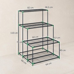 Neljätasoinen kukkateline terästä 94 x 84 x 110 cm, tummanvihreä, 24 klipsiä