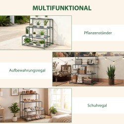 Neljätasoinen kukkateline terästä 94 x 84 x 110 cm, tummanvihreä, 24 klipsiä