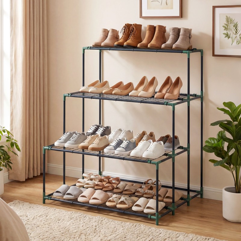 Neljätasoinen kukkateline terästä 94 x 84 x 110 cm, tummanvihreä, 24 klipsiä