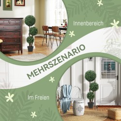 Keinotekoinen kolmen pallon puksipensas ruukussa, muovia ja puuta, 100 cm, vihreä