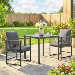 Puutarhatuoli 2 kpl ulkokäyttöön teräsrunko PE-punos pehmusteilla 52x52x66 cm tummanharmaa+musta