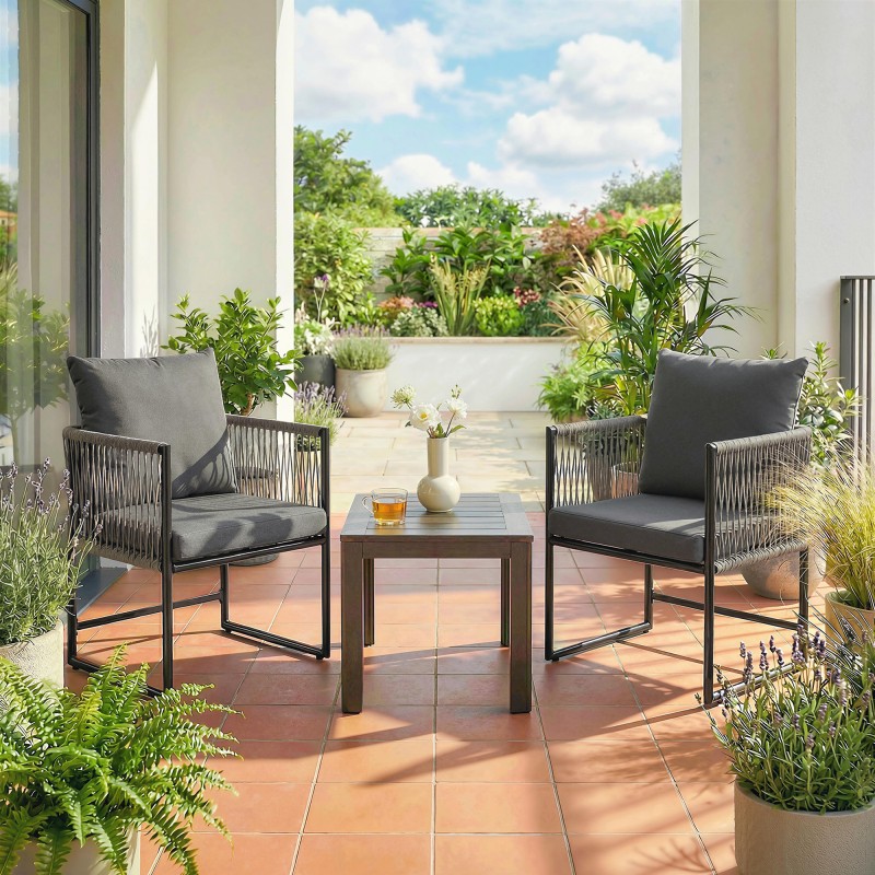 Puutarhatuoli 2 kpl ulkokäyttöön teräsrunko PE-punos pehmusteilla 52x52x66 cm tummanharmaa+musta