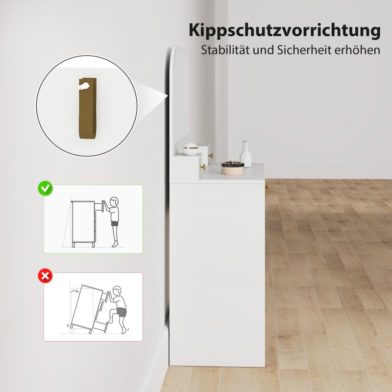 Meikkipöytä peilillä, 3 laatikkoa, melamiinipintainen lastulevy, 80 x 40 x 135 cm, valkoinen