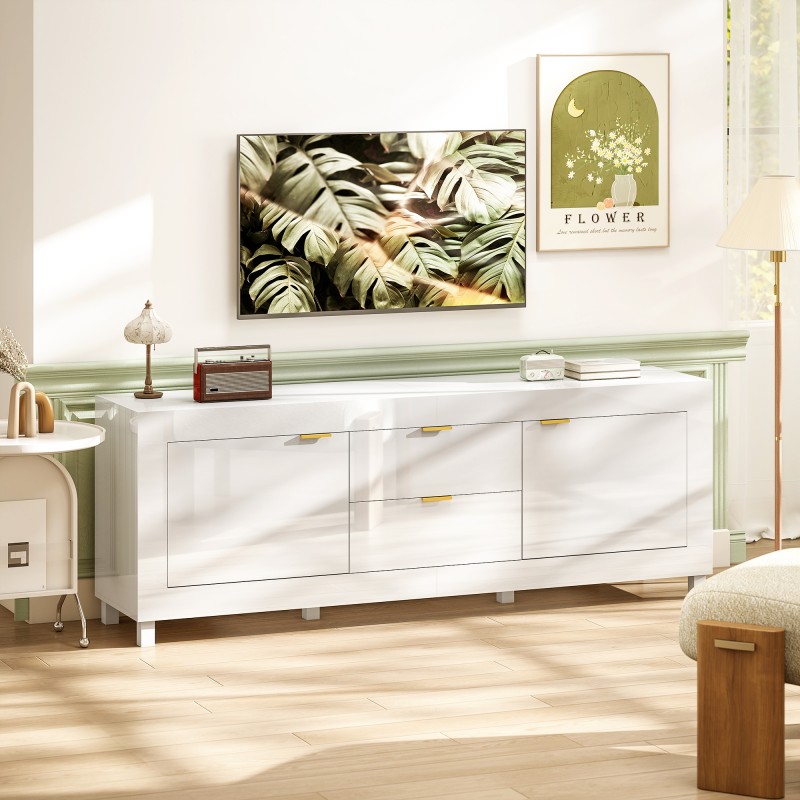 TV-taso olohuoneeseen lastulevyä 180x40x66 cm korkeakiilto valkoinen, sopii jopa 75” televisiolle