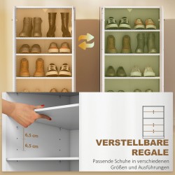 Kenkäkaappi eteiseen, lastulevy, 55x36x108 cm, 10 paria, korkeakiilto valkoinen