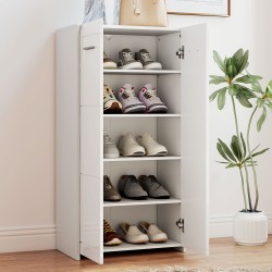 Kenkäkaappi eteiseen, lastulevy, 55x36x108 cm, 10 paria, korkeakiilto valkoinen