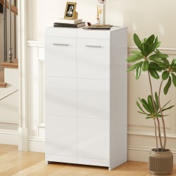 Kenkäkaappi eteiseen, lastulevy, 55x36x108 cm, 10 paria, korkeakiilto valkoinen