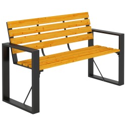 Puutarhapenkki 2 hengen teräsrunko ja kuusipuu säädettävät jalat 136 x 54 x 82 cm luonnonpuu musta