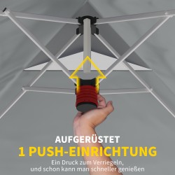 Pop up -paviljonki ulkokäyttöön 3 x 3 m, vedenpitävä UV50+, metallirunko, valkoinen, hiekkapusseilla