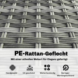 Polyrottinki puutarhan oleskeluryhmä 5-osainen, L-muotoinen kulmasohvaryhmä teräsrungolla, harmaa/kermanvalkoinen