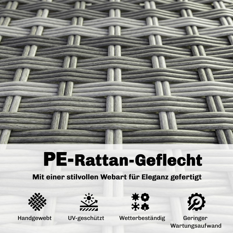 Polyrottinki puutarhan oleskeluryhmä 5-osainen, L-muotoinen kulmasohvaryhmä teräsrungolla, harmaa/kermanvalkoinen