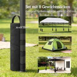 Hiekkapussit paviljongin ja katoksen jaloille, 600D Oxford, 8 kpl, max 5 kg/pussi, musta