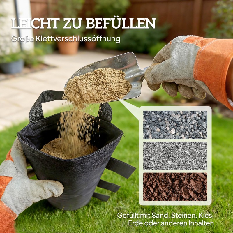 Hiekkapussit paviljongin ja katoksen jaloille, 600D Oxford, 8 kpl, max 5 kg/pussi, musta