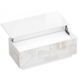 Korkeussäädettävä sohvapöytä piilosäilytyksellä ja 2 laatikolla valkoinen korkeakiilto