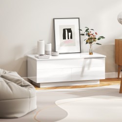 Korkeussäädettävä sohvapöytä piilosäilytyksellä ja 2 laatikolla, valkoinen korkeakiilto