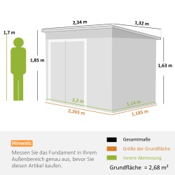 Metallinen pihavarasto 2,68 m², lukittava 3-ovinen puutarhavaja, galvanoitu teräs, tummanharmaa