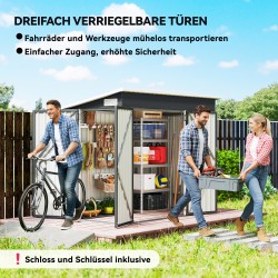 Metallinen pihavarasto 2,68 m², lukittava 3-ovinen puutarhavaja, galvanoitu teräs, tummanharmaa