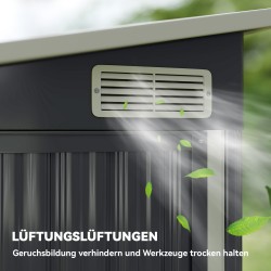 Metallinen pihavarasto 2,68 m², lukittava 3-ovinen puutarhavaja, galvanoitu teräs, tummanharmaa