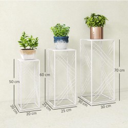 Kukkatelineet sisälle ja ulos, 3 kpl metallia, 50/60/70 cm, valkoinen