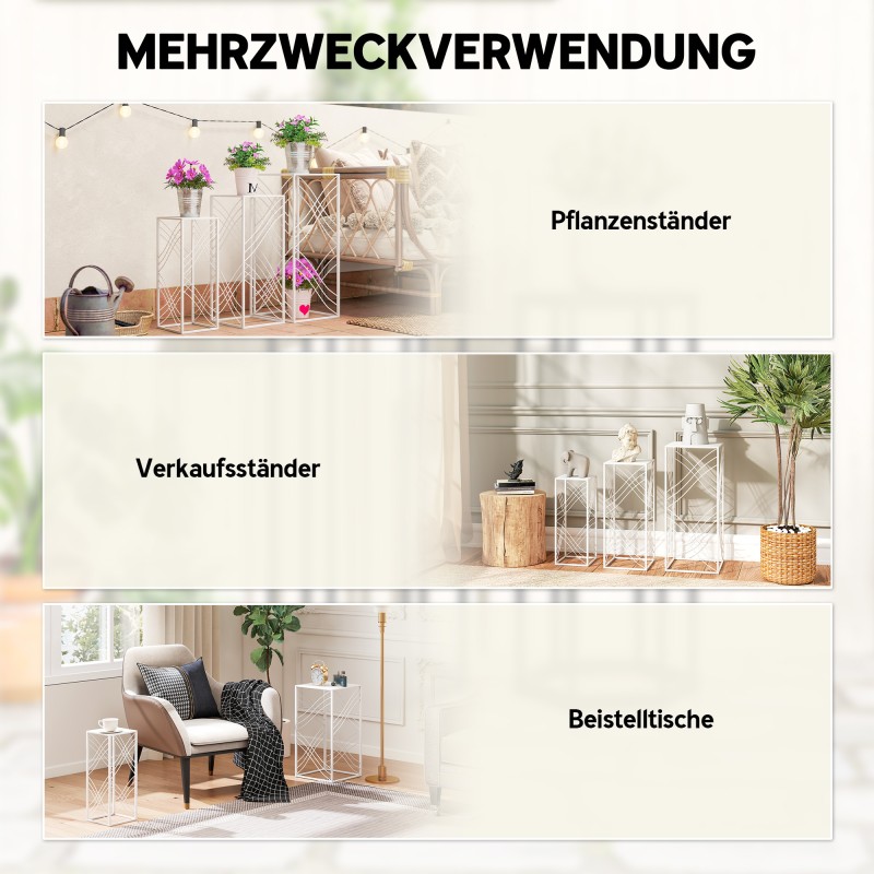 Kukkatelineet sisälle ja ulos, 3 kpl metallia, 50/60/70 cm, valkoinen