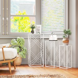 Kukkatelineet sisälle ja ulos, 3 kpl metallia, 50/60/70 cm, valkoinen