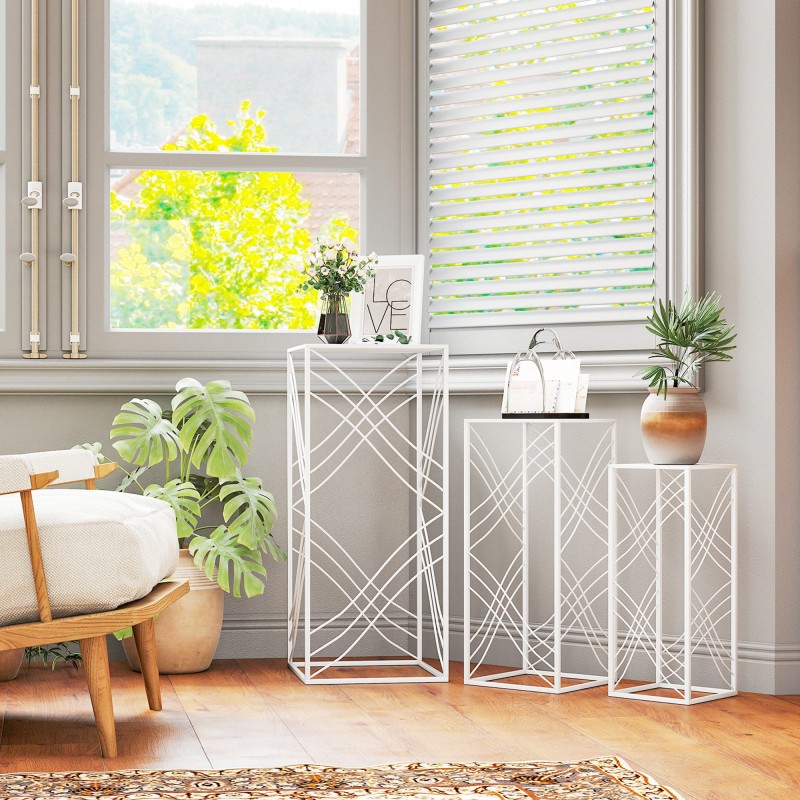 Kukkatelineet sisälle ja ulos, 3 kpl metallia, 50/60/70 cm, valkoinen