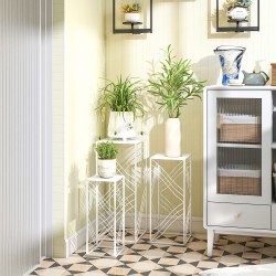 Kukkatelineet sisälle ja ulos, 3 kpl metallia, 50/60/70 cm, valkoinen