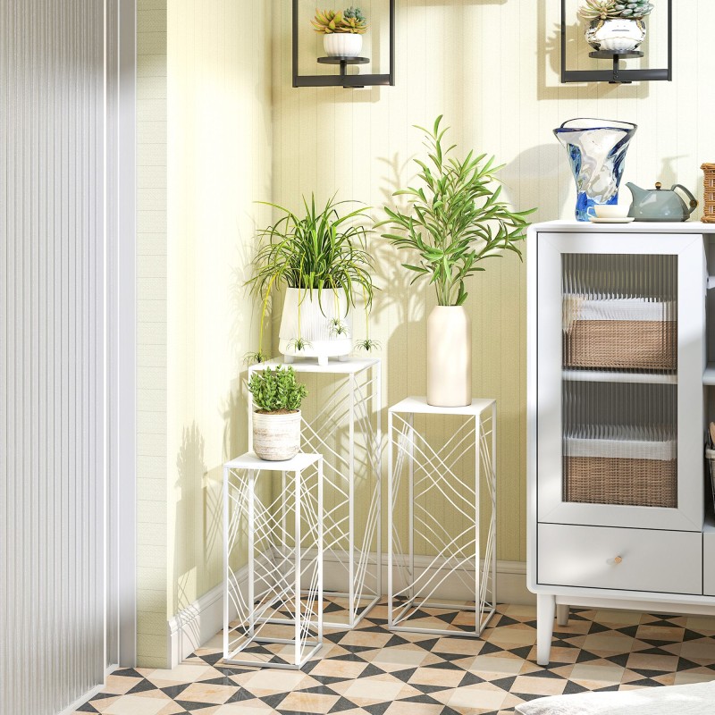 Kukkatelineet sisälle ja ulos, 3 kpl metallia, 50/60/70 cm, valkoinen