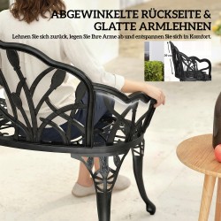 Puutarhapenkki kahdelle ulkokäyttöön alumiinivalu 99 x 57 x 78 cm musta