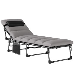 Kokoontaitettava aurinkotuoli puutarhaan teräsrunko 5 asentoinen selkänoja patja ja niskatyyny musta harmaa