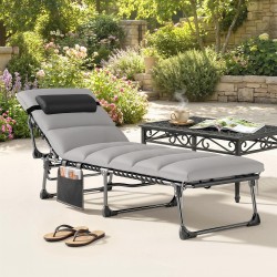 Kokoontaitettava aurinkotuoli puutarhaan, teräsrunko, 5-asentoinen selkänoja, patja ja niskatyyny, musta/harmaa