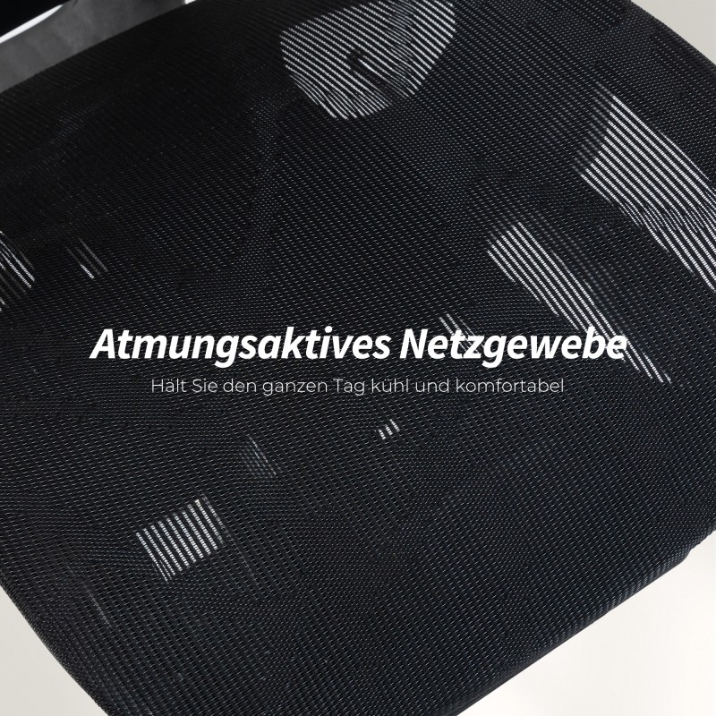 Ergonominen työtuoli säädettävällä niska- ja ristiseläntuella, 6D-käsinojat, jalkatuki, verkkokangas, musta