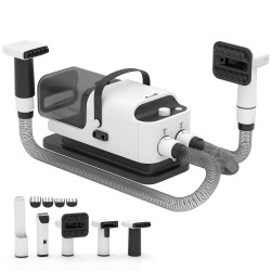 Lemmikkien turkinhoitolaite imurilla ja kuivaustoiminnolla 5 osainen setti valkoinen