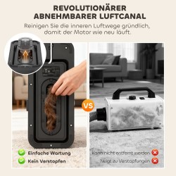 Lemmikkien turkinhoitolaite imurilla ja kuivaustoiminnolla, 5-osainen setti, valkoinen