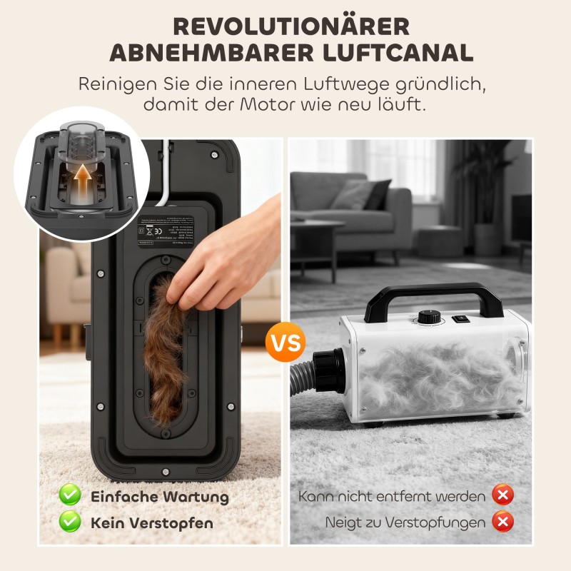 Lemmikkien turkinhoitolaite imurilla ja kuivaustoiminnolla, 5-osainen setti, valkoinen