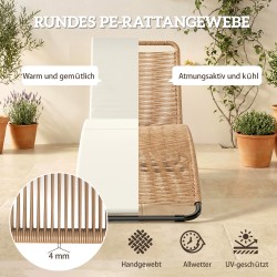 Polyrottinkinen aurinkotuoli ulkokäyttöön, S-mallinen lepotuoli pehmusteella, teräsrunko, creme/natur/musta