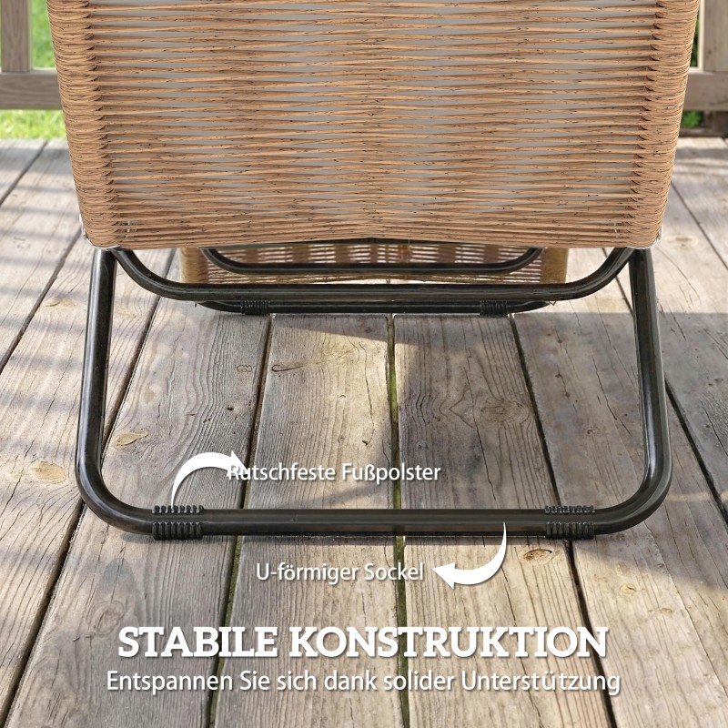 Polyrottinkinen aurinkotuoli ulkokäyttöön, S-mallinen lepotuoli pehmusteella, teräsrunko, creme/natur/musta