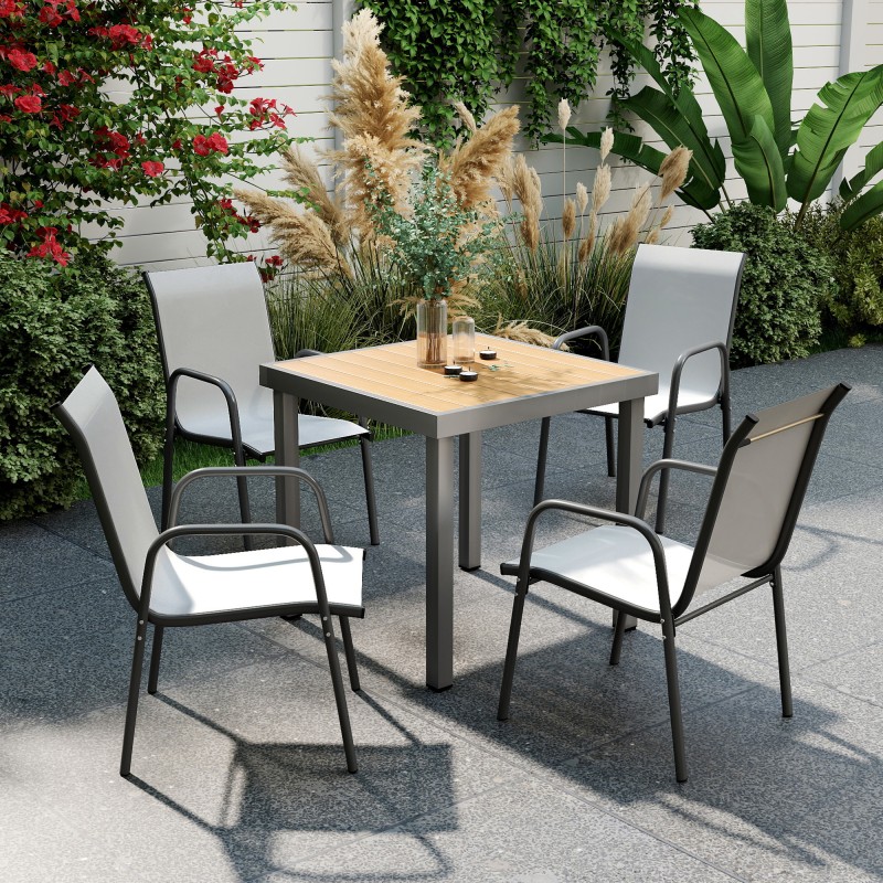 Puutarhatuolit ulko- ja sisäkäyttöön 4 kpl pinottavat metallirunko hengittävä verkko vaaleanharmaa/harmaa