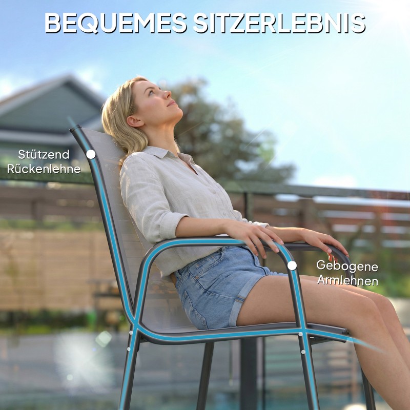 Puutarhatuolit ulko- ja sisäkäyttöön 4 kpl pinottavat metallirunko hengittävä verkko vaaleanharmaa/harmaa