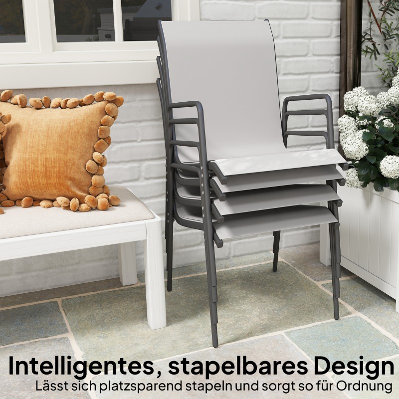 Puutarhatuolit ulko- ja sisäkäyttöön 4 kpl pinottavat metallirunko hengittävä verkko vaaleanharmaa/harmaa