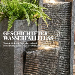 Puutarhasuihkulähde 3-tasoinen istutusastialla, hartsi, 38 x 19 x 101 cm, tummanharmaa, LED