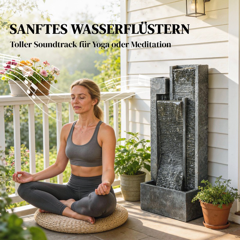 Puutarhasuihkulähde 3-tasoinen istutusastialla, hartsi, 38 x 19 x 101 cm, tummanharmaa, LED