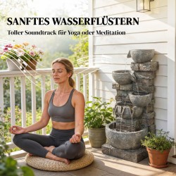 Ulkosuihkulähde 5-tasoinen hartsi LED-valaistuksella 34 x 36 x 80 cm kivimäinen