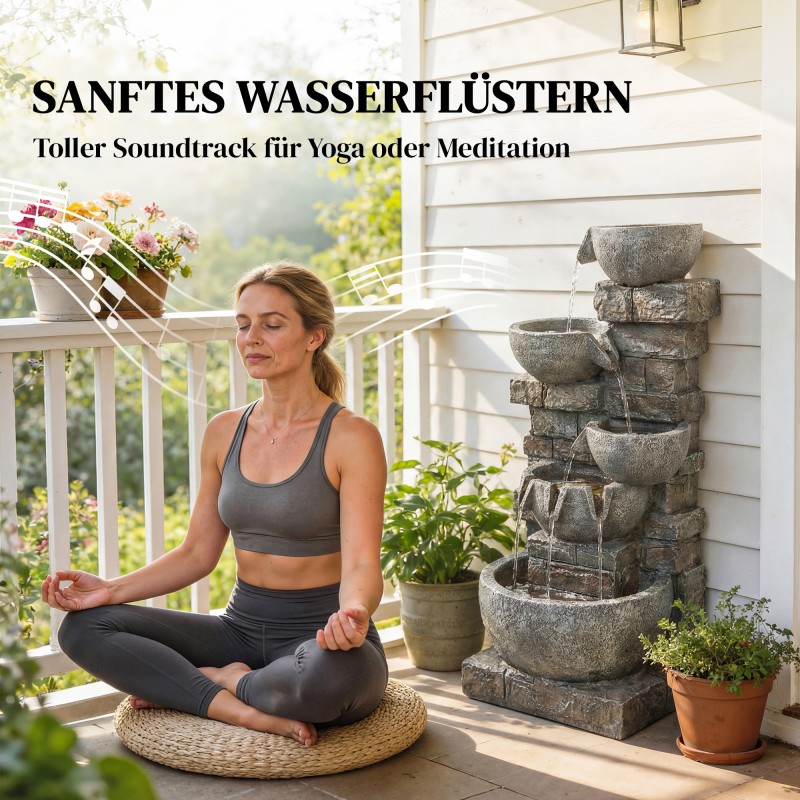 Ulkosuihkulähde 5-tasoinen hartsi LED-valaistuksella 34 x 36 x 80 cm kivimäinen