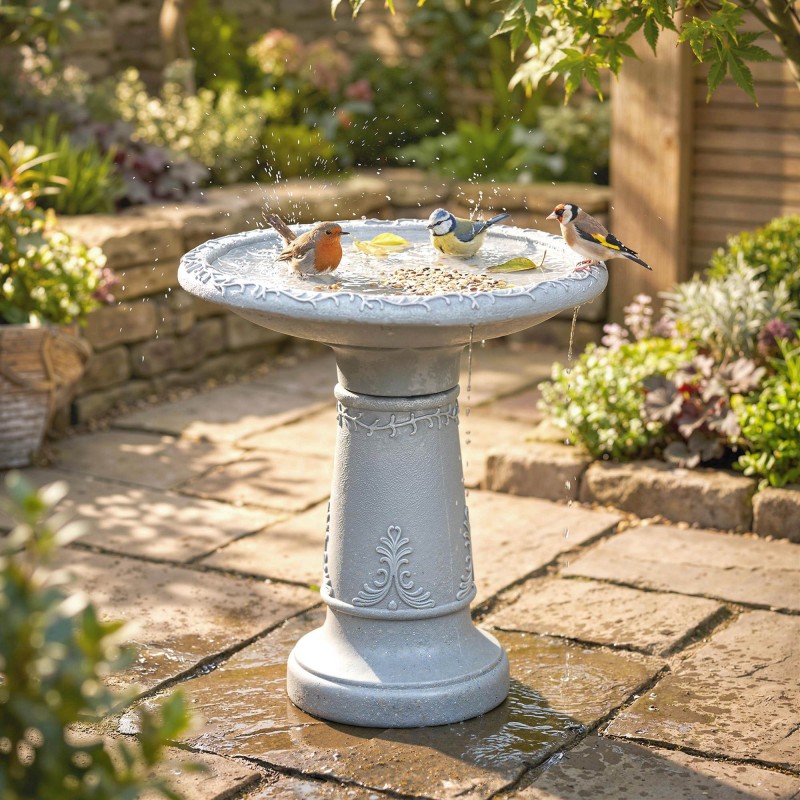 Lintujen juoma- ja kylpyallas ulkokäyttöön hartsia Ø48 x 51 cm harmaa