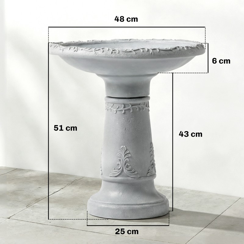 Lintujen juoma- ja kylpyallas ulkokäyttöön hartsia Ø48 x 51 cm harmaa