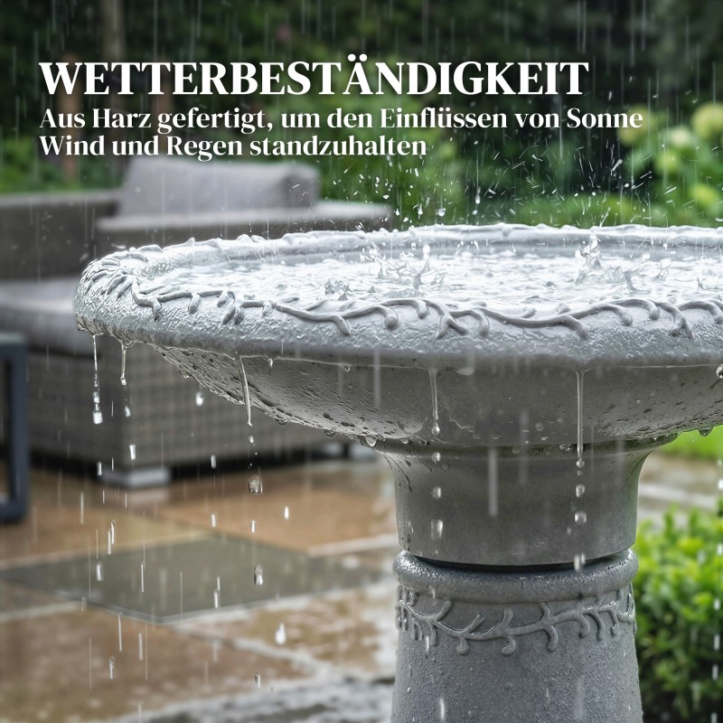 Lintujen juoma- ja kylpyallas ulkokäyttöön hartsia Ø48 x 51 cm harmaa