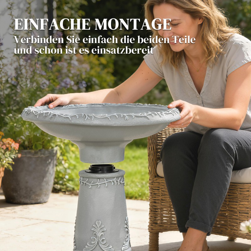 Lintujen juoma- ja kylpyallas ulkokäyttöön hartsia Ø48 x 51 cm harmaa