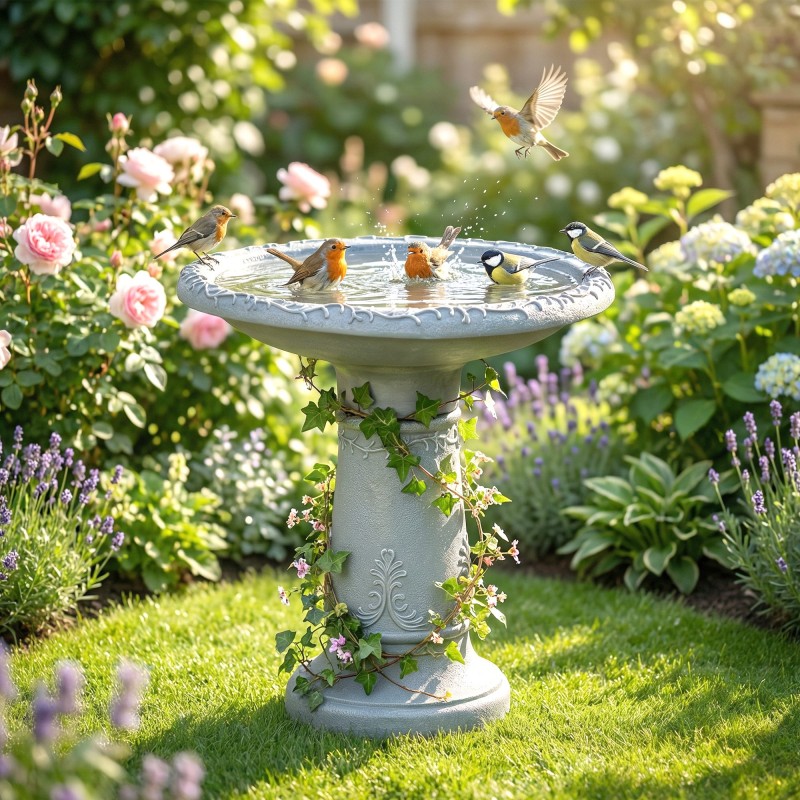 Lintujen juoma- ja kylpyallas ulkokäyttöön hartsia Ø48 x 51 cm harmaa